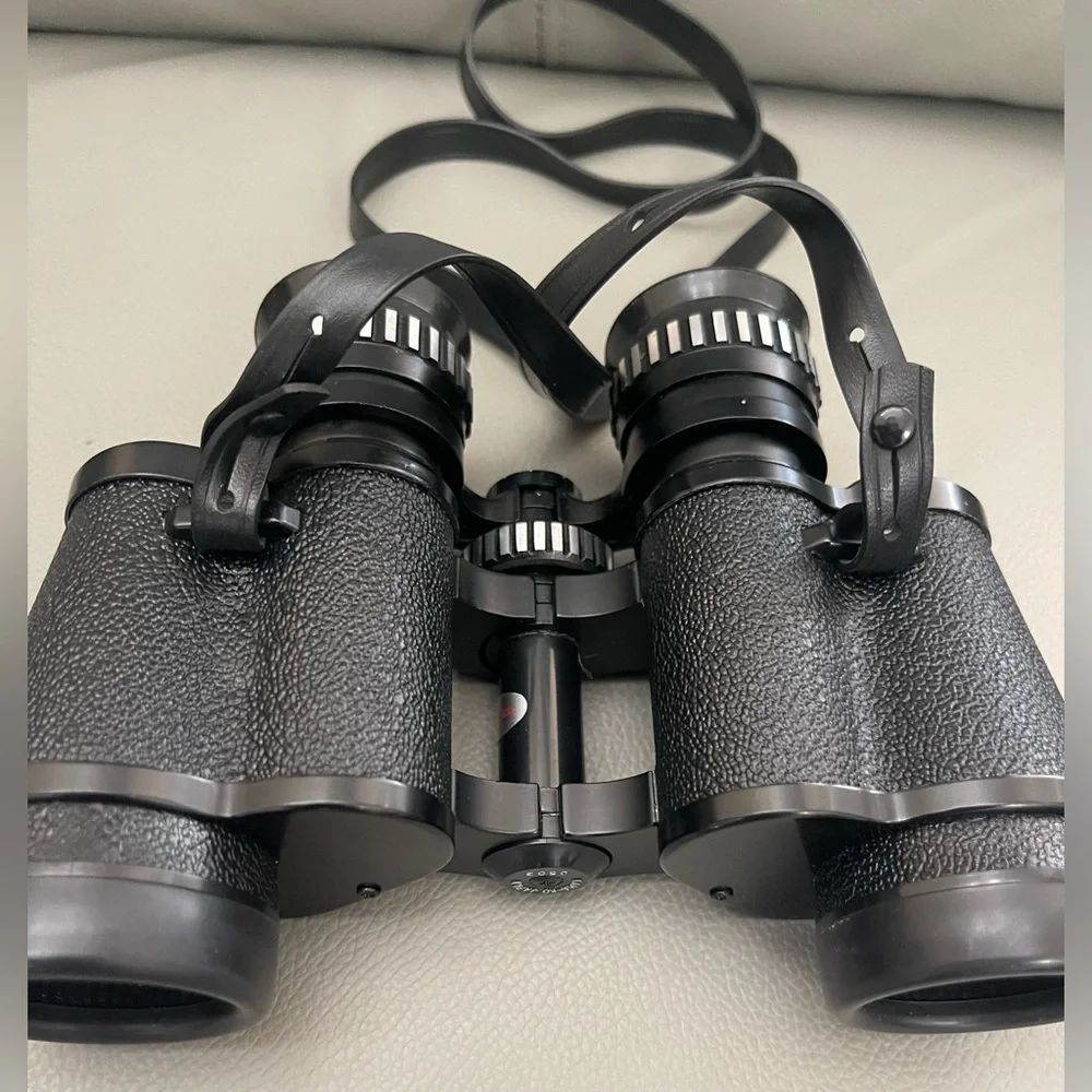 Vintage Selsi Black 7x35 Binoculars w/Brown Case, 525 ft at 1,000 yards